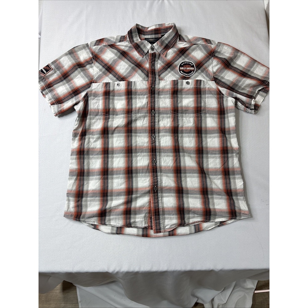 Harley-Davidson Men's Harley Orange Plaid Shirt Bar & Shield Staple XL
